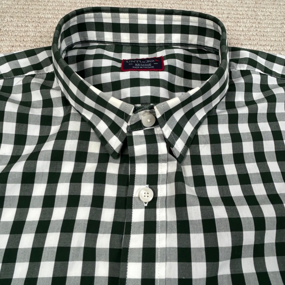 Untuckit Button Down Shirt Mens XXL Green White Gingham Preppy Classic Casual - Picture 9 of 13